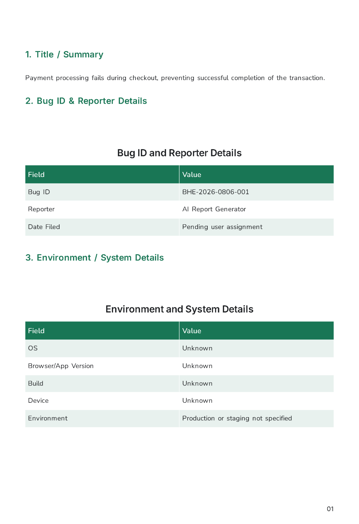 Free Bug Report Template to Edit Online