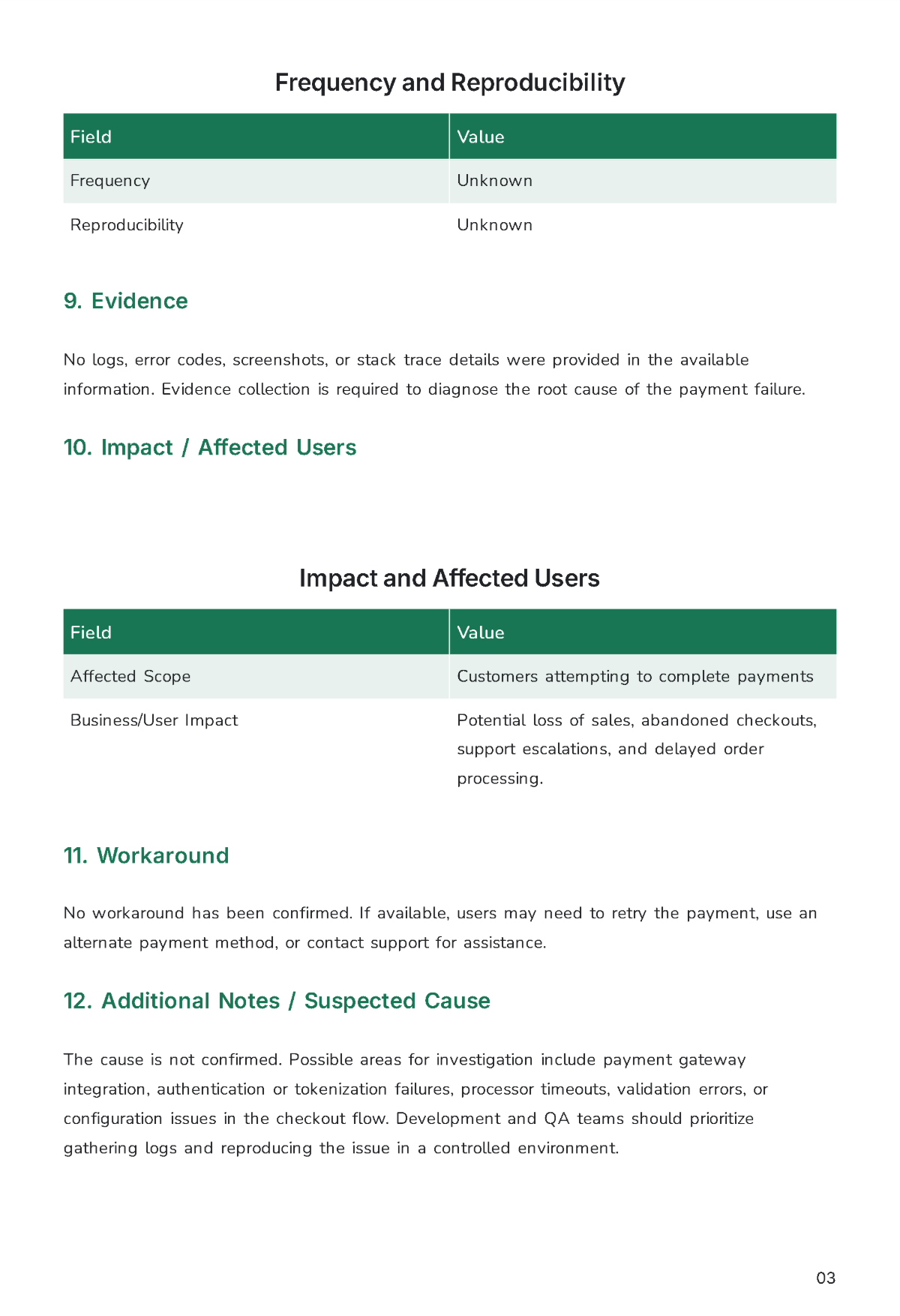 Free Bug Report Template to Edit Online