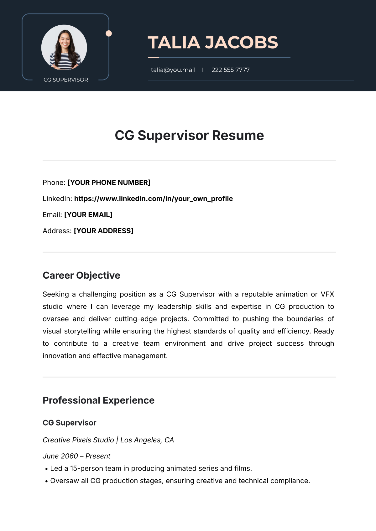 Free CG Supervisor Resume Template