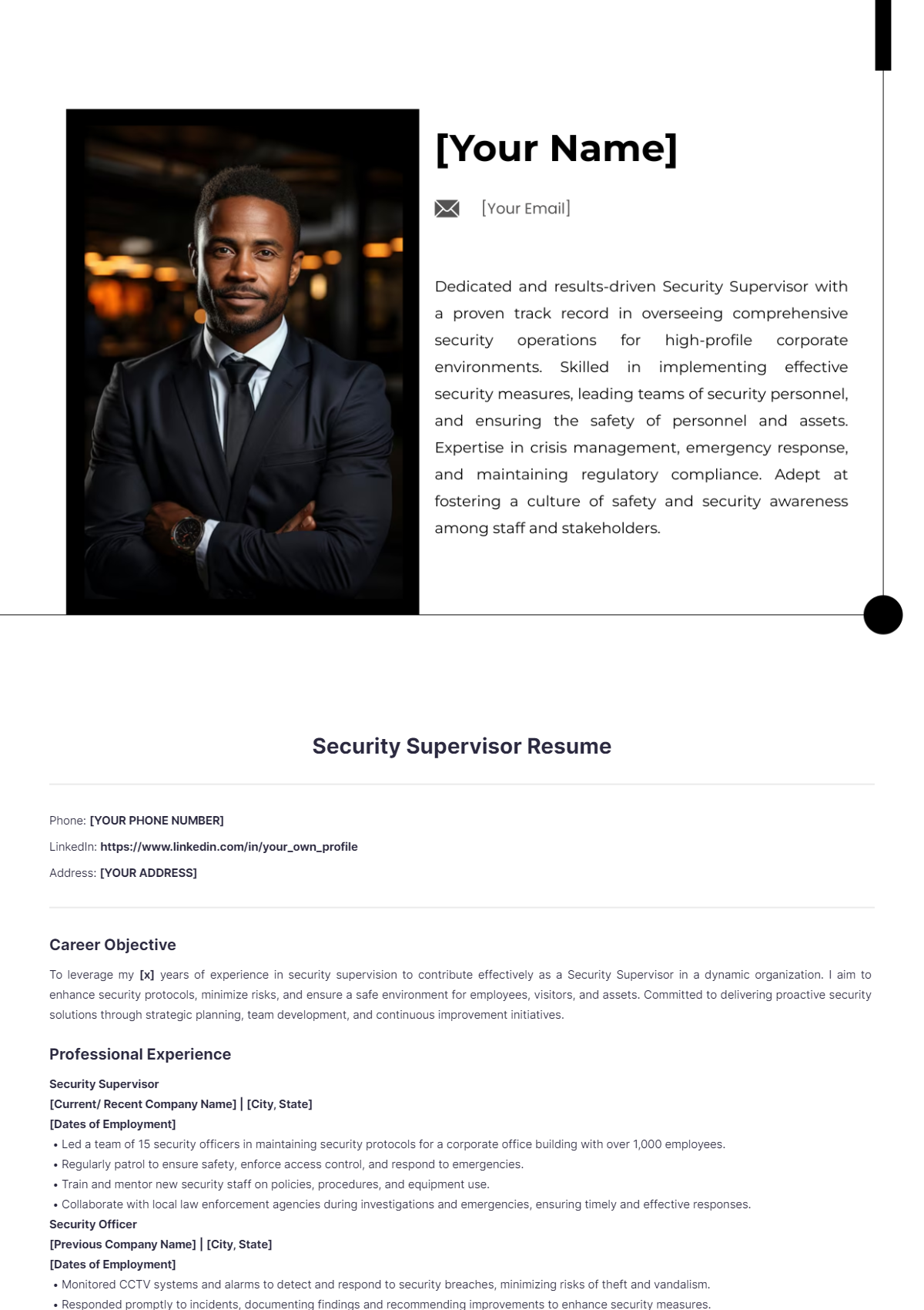 Security Supervisor Resume - Edit Online & Download