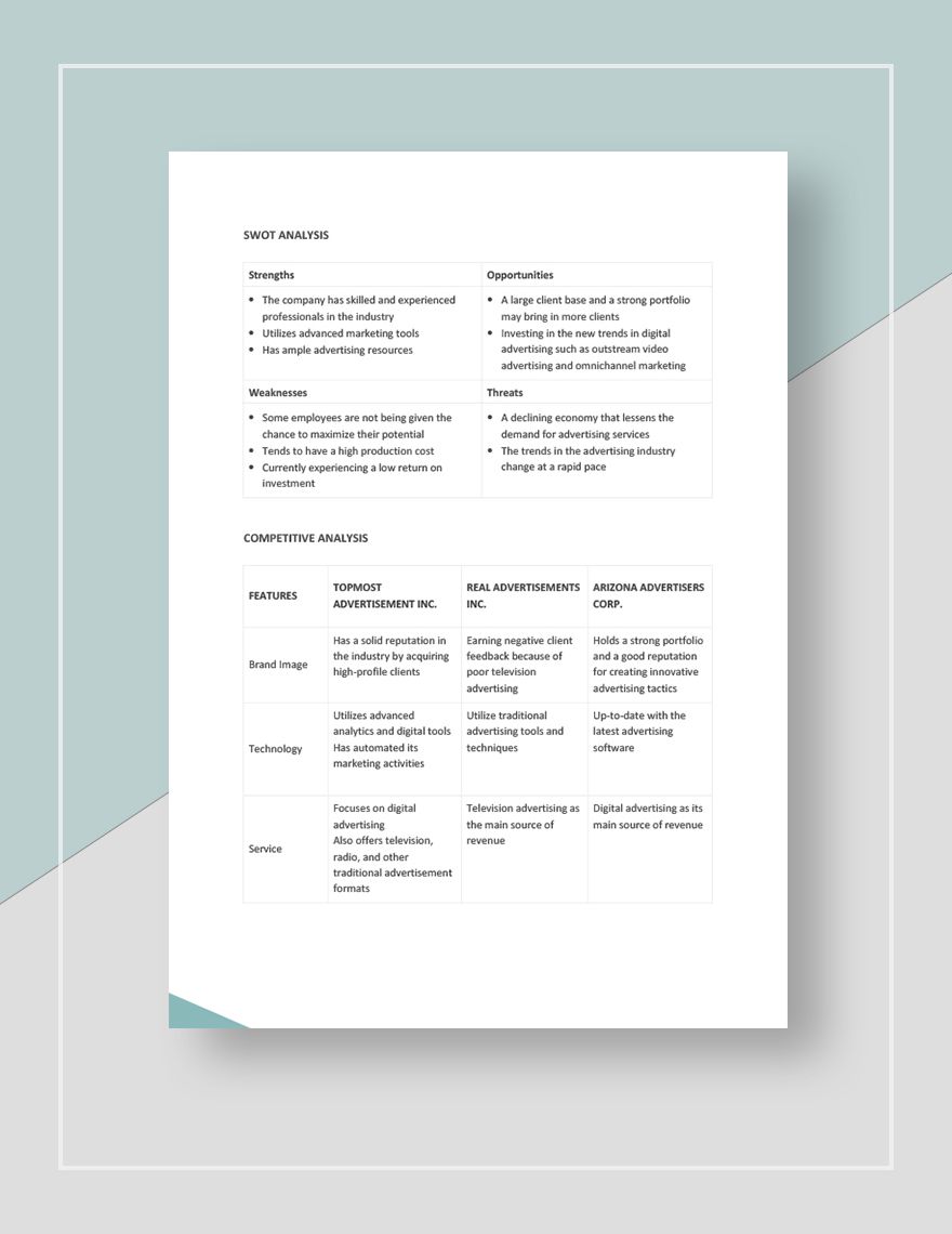 Advertising Competitive Analysis Template