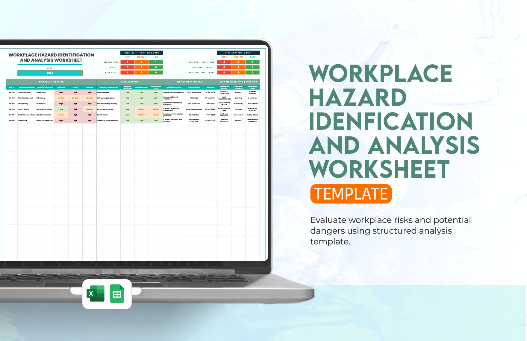Workplace Hazard Identification and Analysis Worksheet Template in Excel, Google Sheets