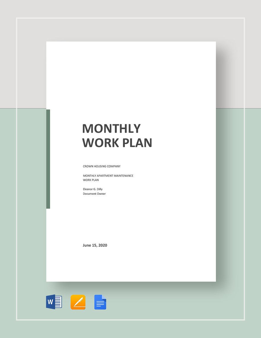Monthly Work Plan Template in Pages Word Google Docs PDF Download
