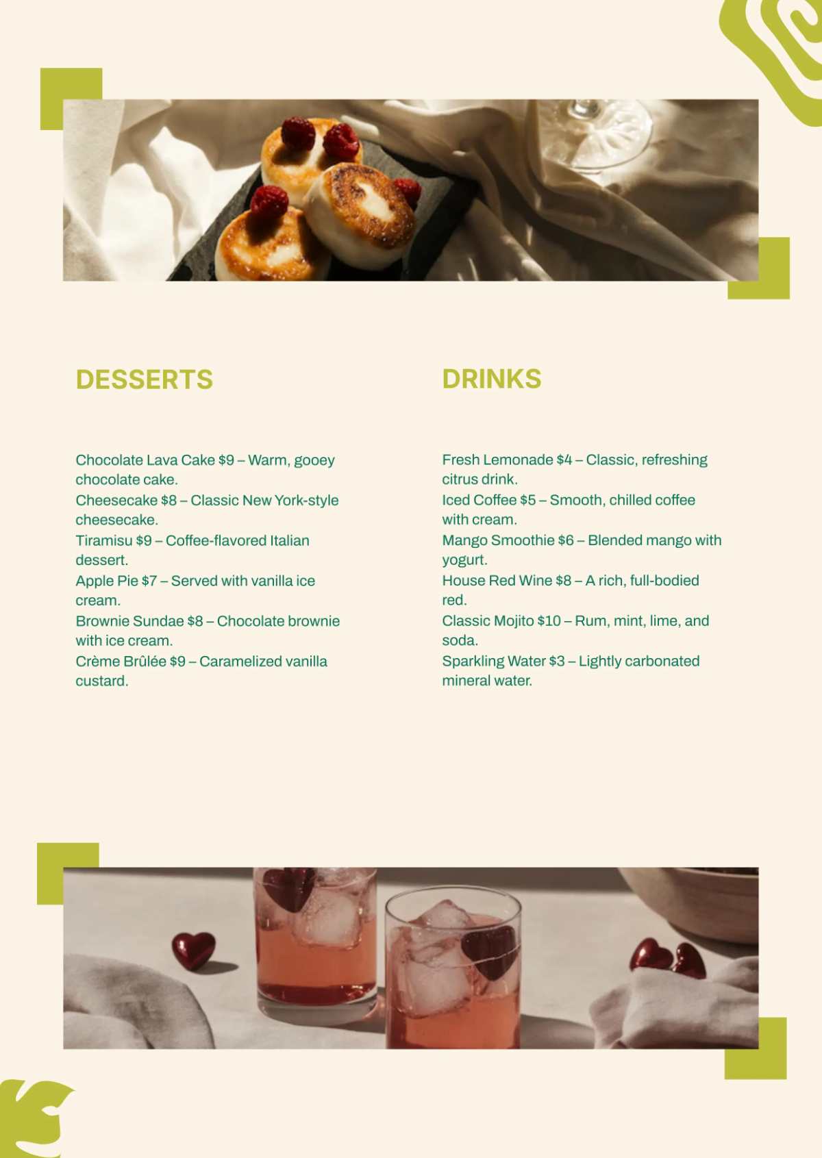 Free Organic Menu Template to Edit Online