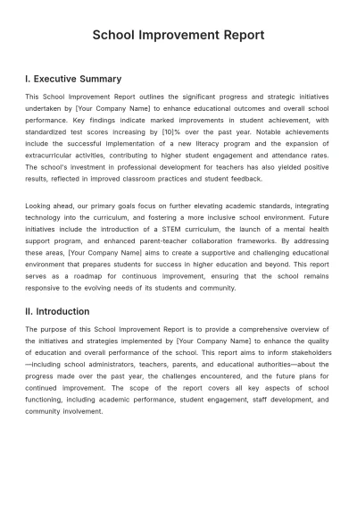 Free School Improvement Report Template to Edit Online