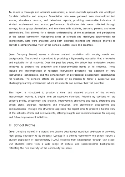 Free School Improvement Report Template to Edit Online