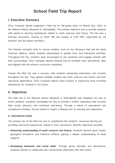 Free School Field Trip Report Template to Edit Online
