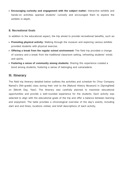 Free School Field Trip Report Template to Edit Online