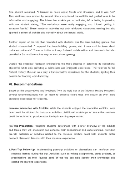 Free School Field Trip Report Template to Edit Online
