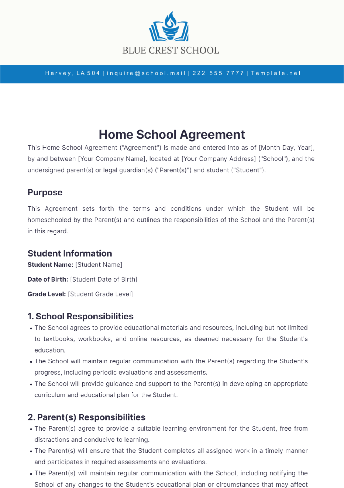 Home School Agreement Template