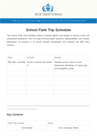 Free School Field Trip Schedule Template to Edit Online