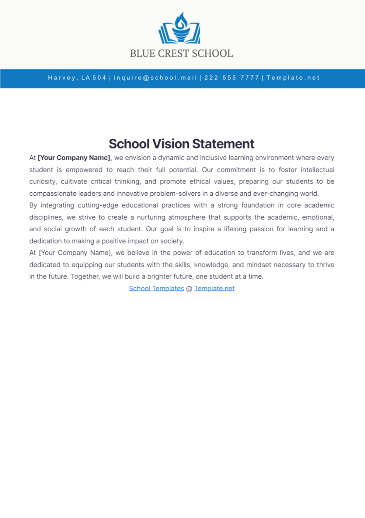 School Vision Statement Template - Edit Online & Download