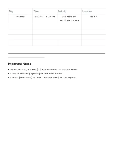 Free School Practice Schedule Template to Edit Online
