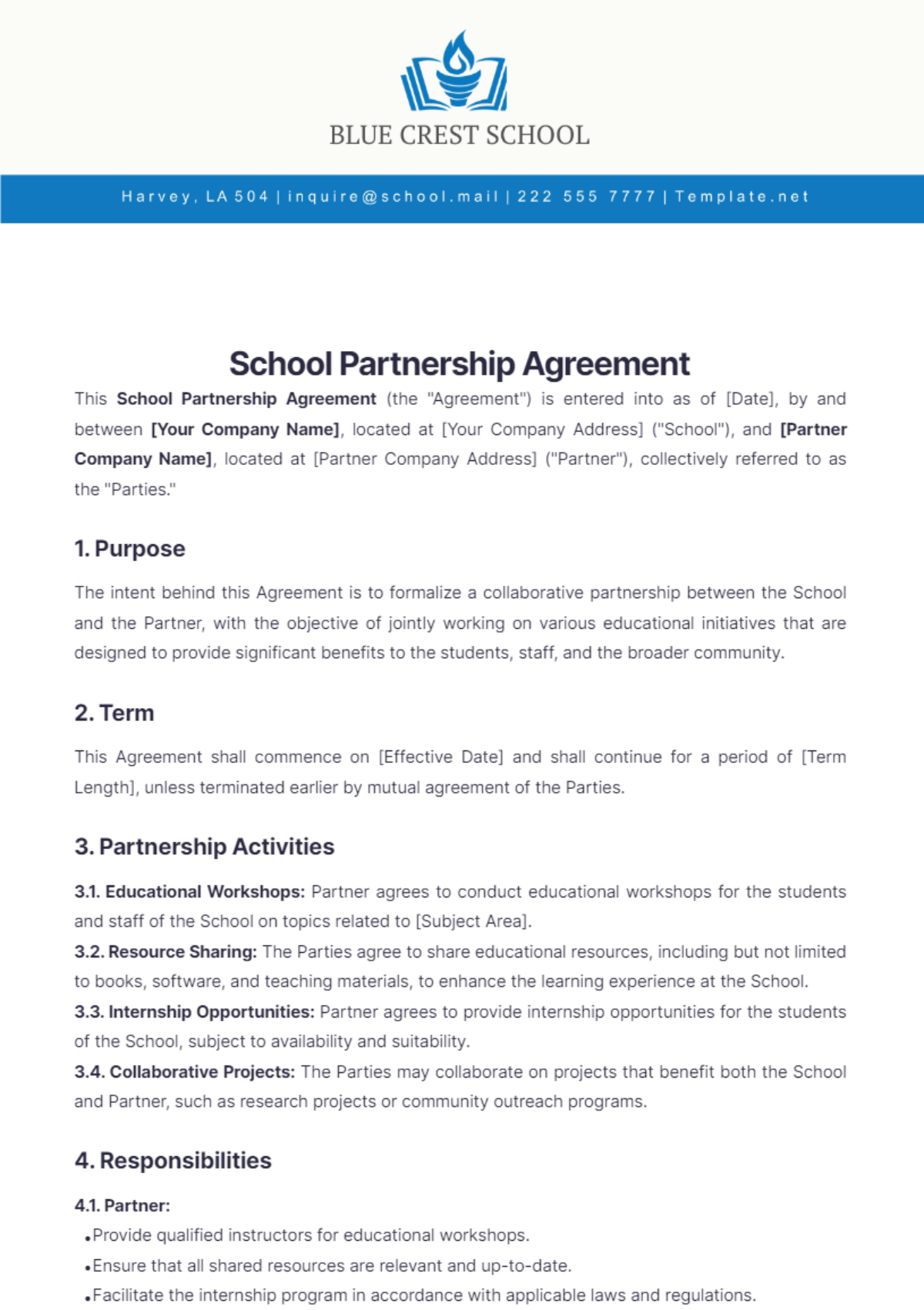 School Partnership Agreement Template