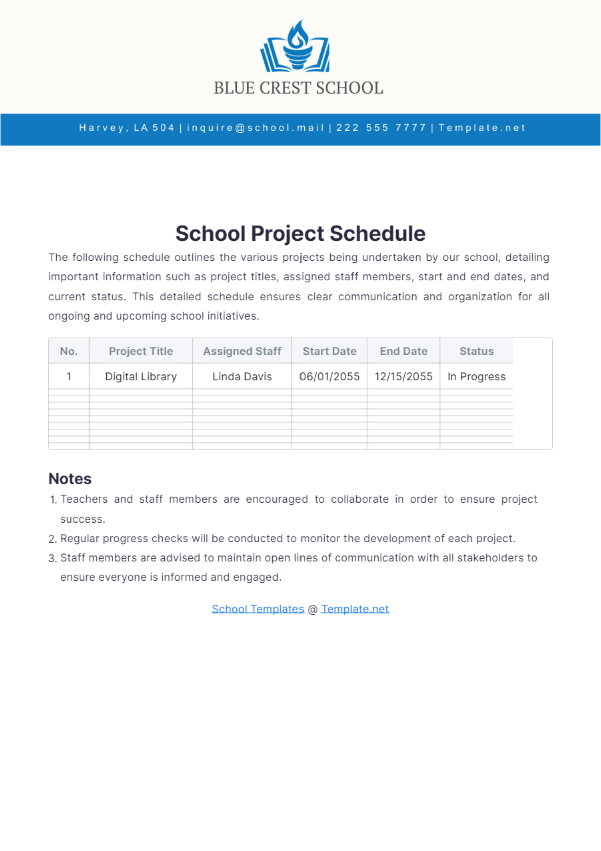 School Project Schedule Template - Edit Online & Download