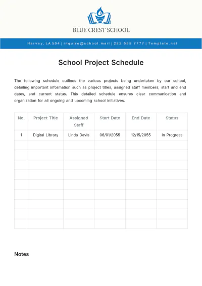 Free School Project Schedule Template to Edit Online
