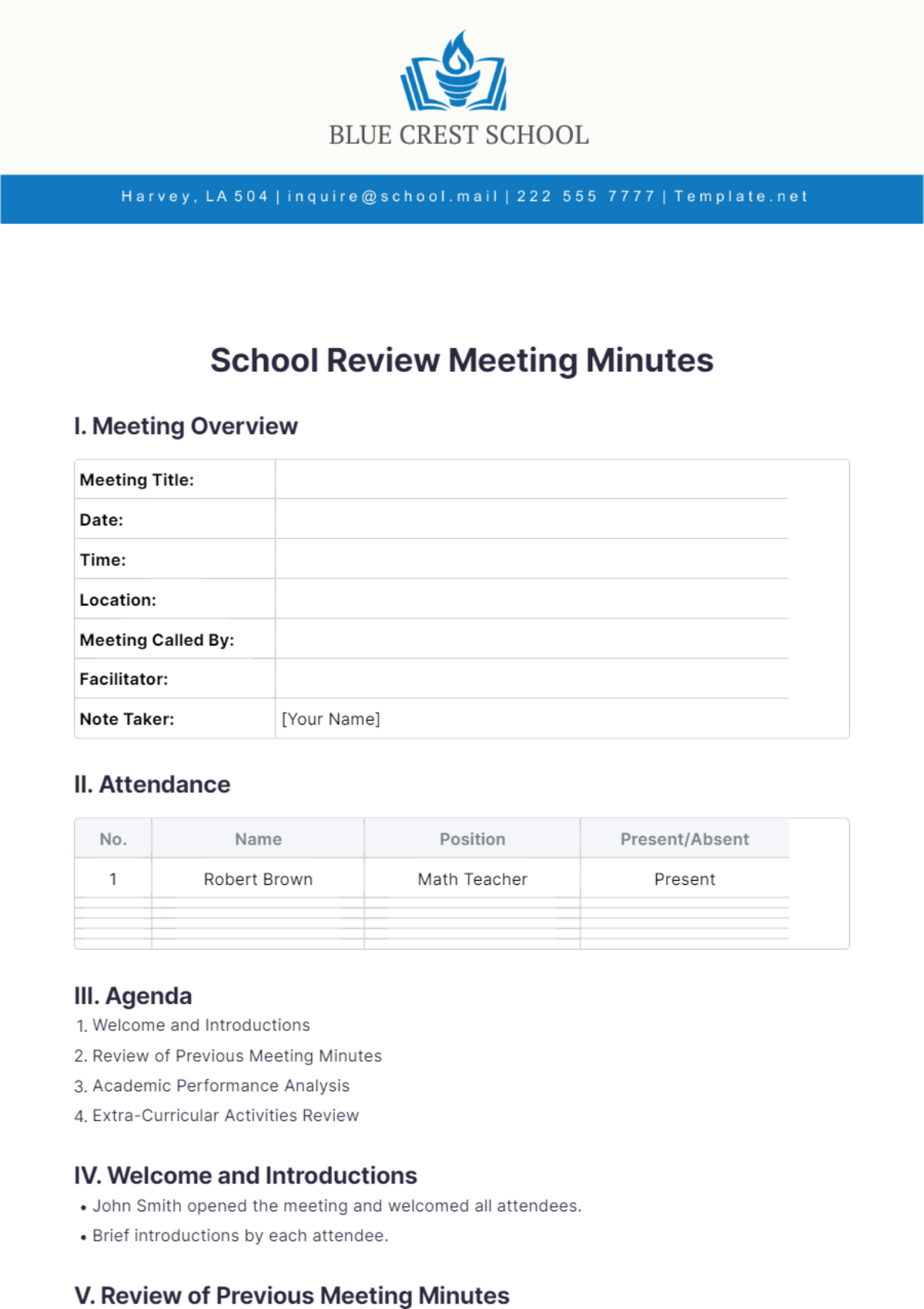 School Review Meeting Minutes Template - Edit Online & Download