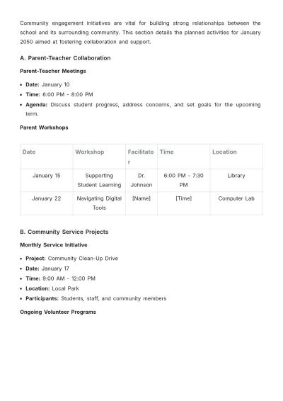 Free School Monthly Plan Template to Edit Online