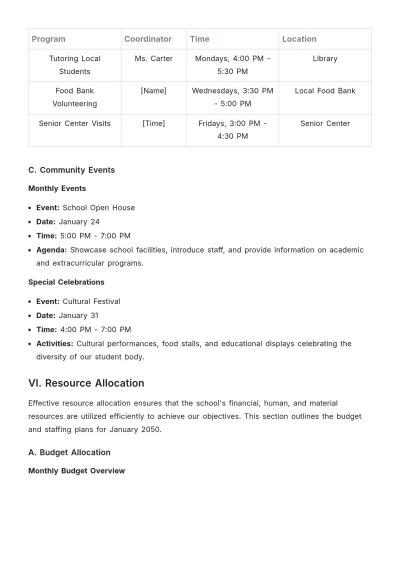 Free School Monthly Plan Template to Edit Online