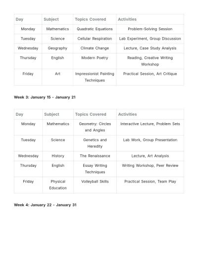 Free School Monthly Plan Template to Edit Online