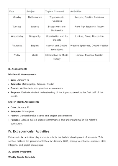 Free School Monthly Plan Template to Edit Online