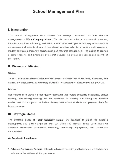Free School Management Plan Template to Edit Online