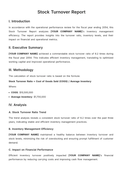Free Stock Turnover Report Template to Edit Online