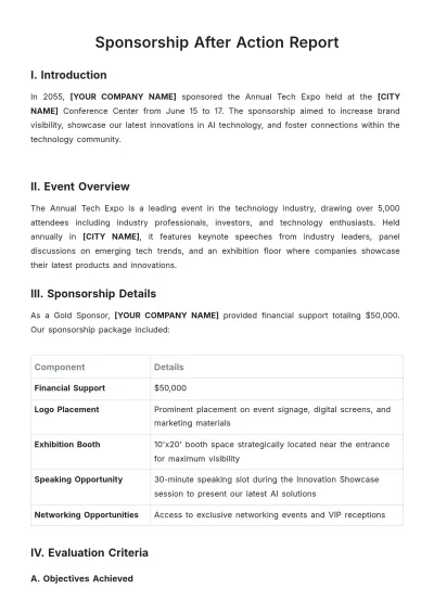 Free Sponsorship After Action Report Template to Edit Online