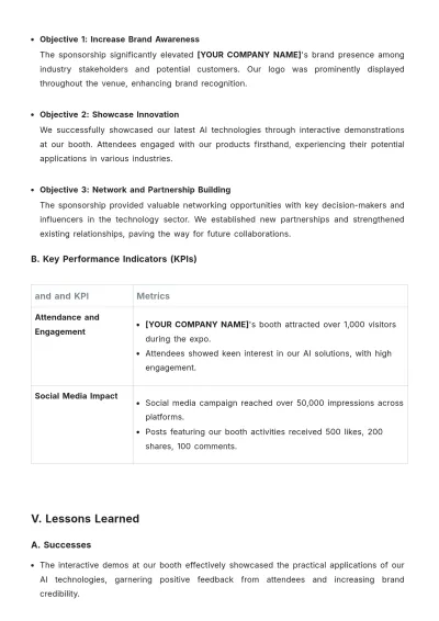 Free Sponsorship After Action Report Template to Edit Online
