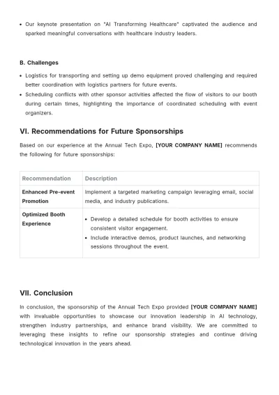 Free Sponsorship After Action Report Template to Edit Online