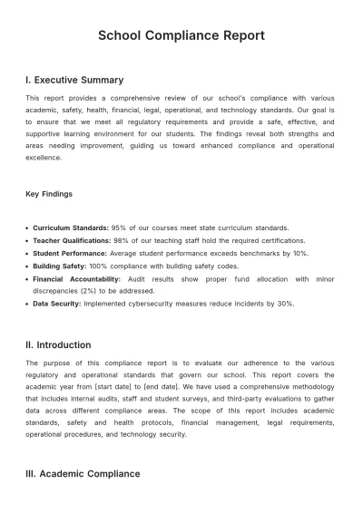 Free School Compliance Report Template to Edit Online
