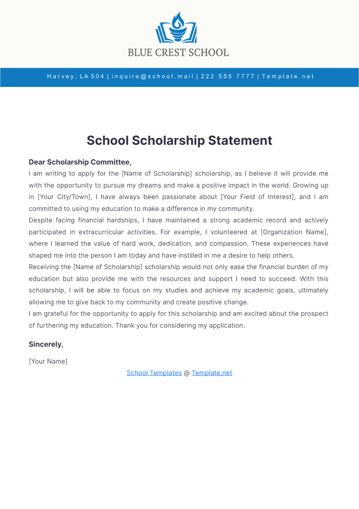 School Scholarship Statement Template - Edit Online & Download