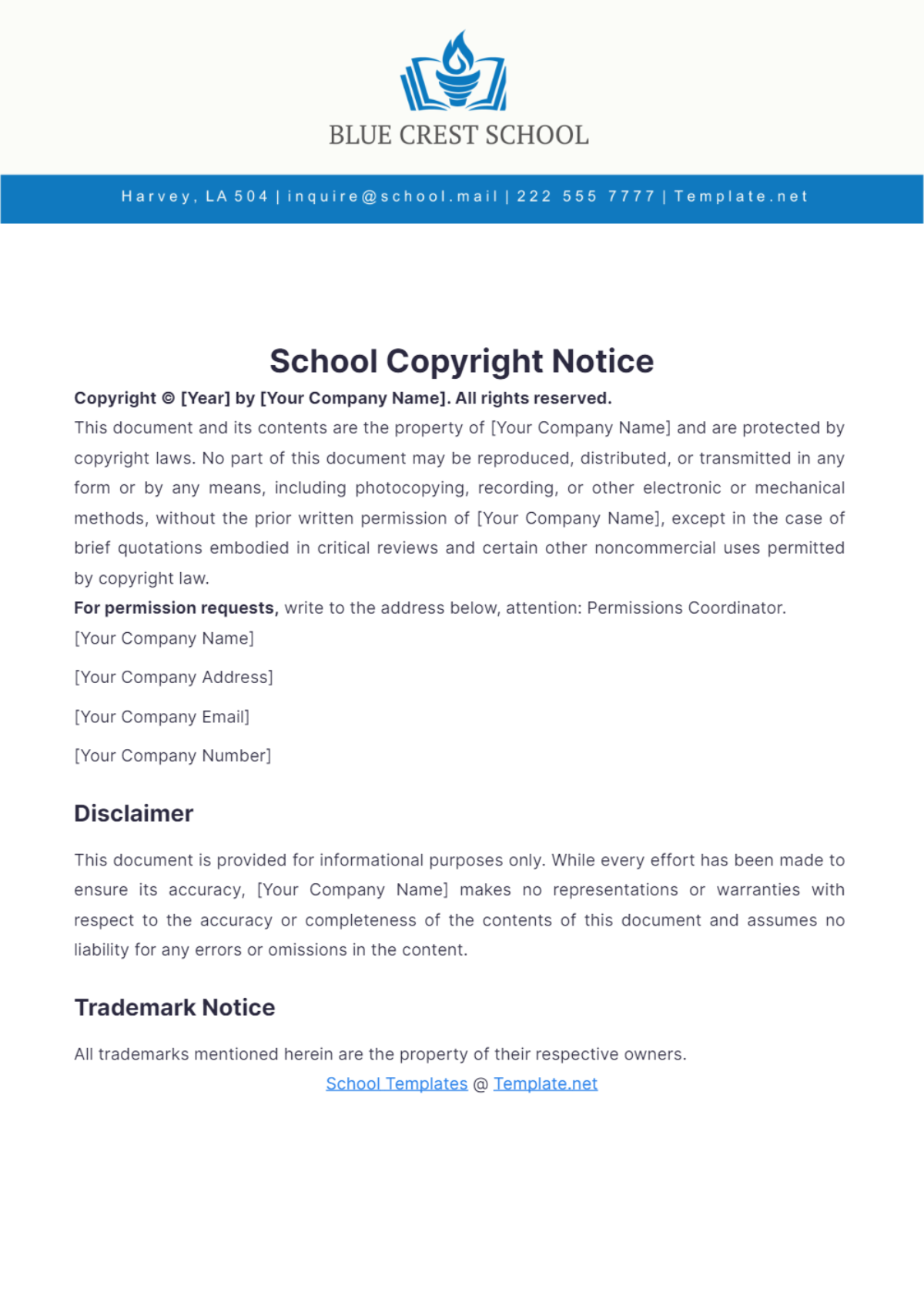 School Copyright Notice Template - Edit Online & Download