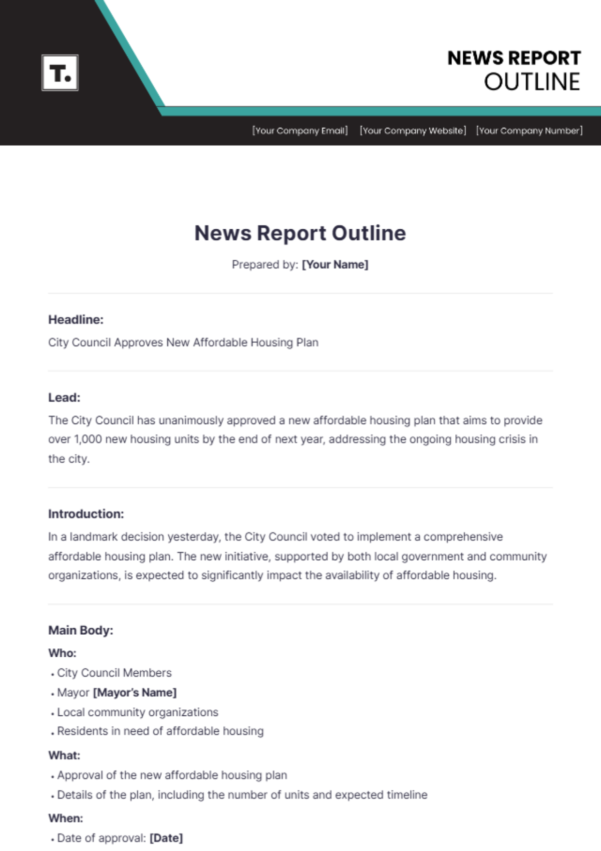 News Report Outline Template - Edit Online & Download