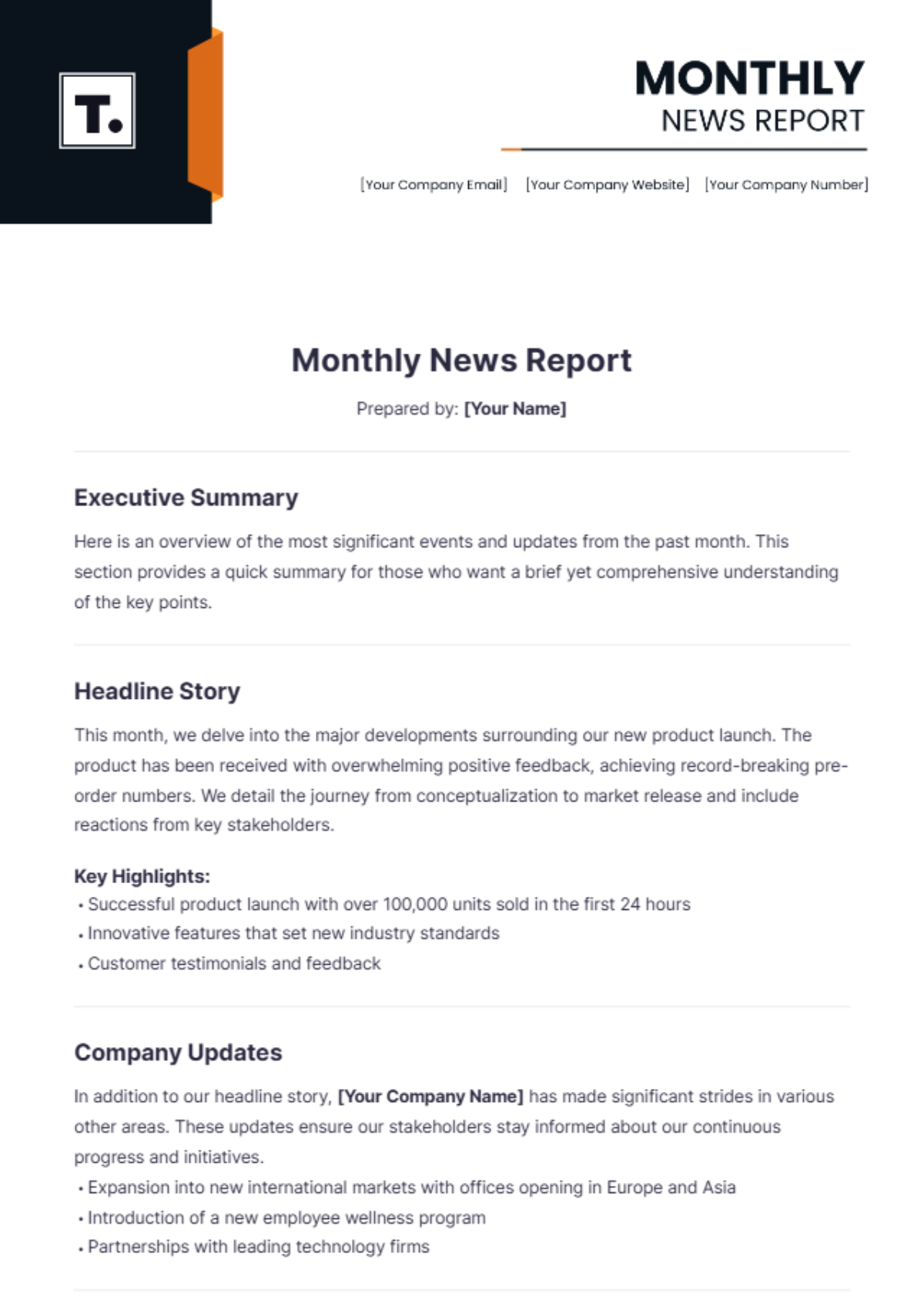 Monthly News Report Template - Edit Online & Download