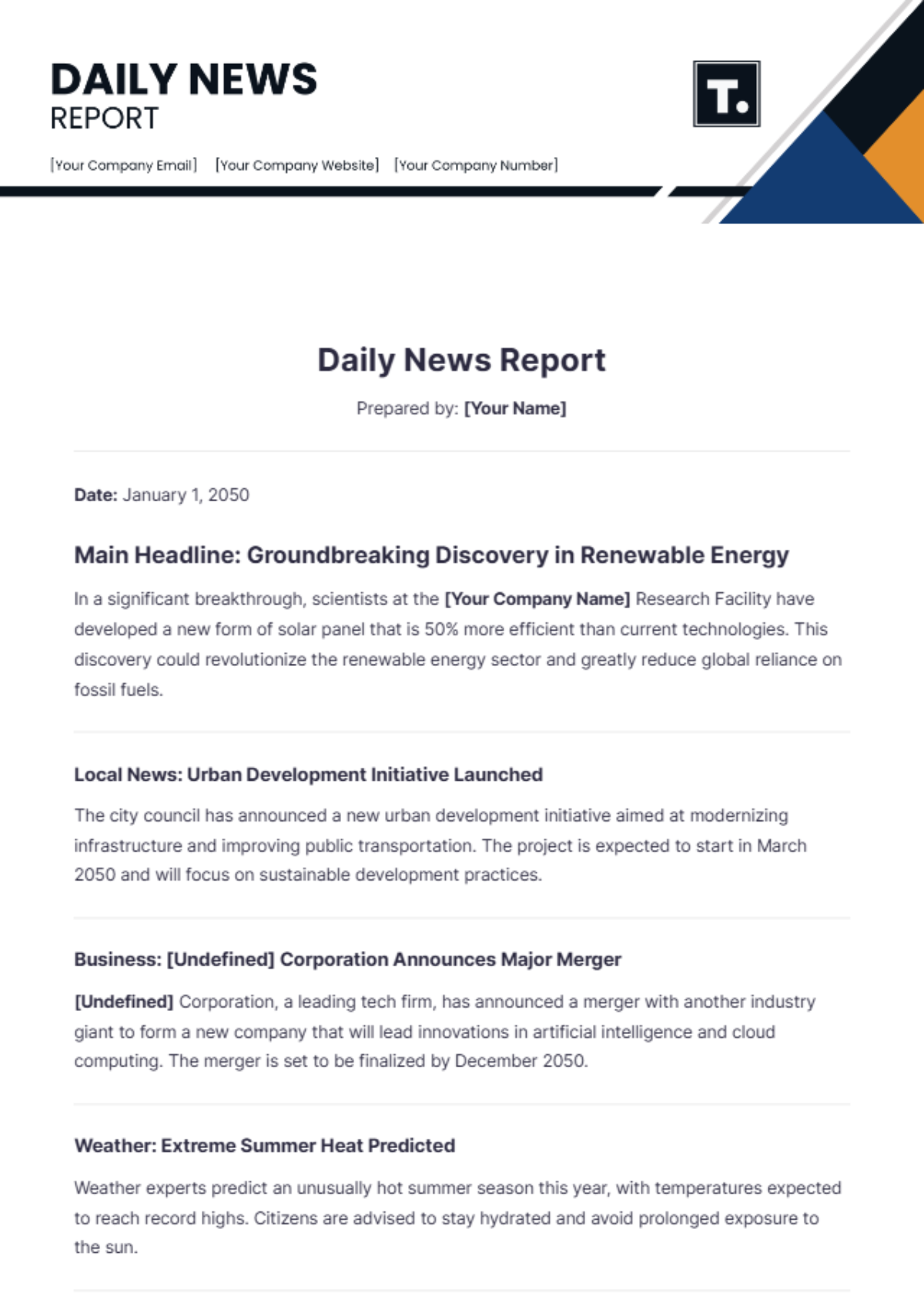 Daily News Report Template - Edit Online & Download