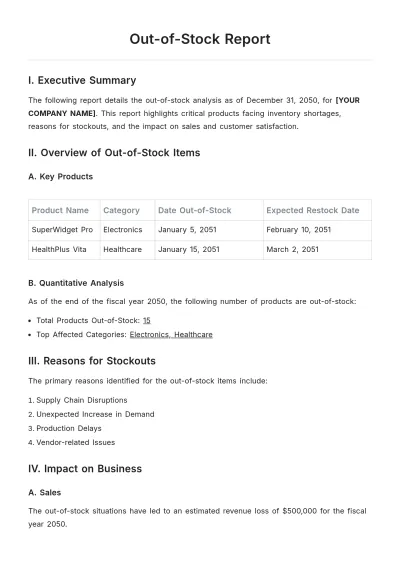 Free Out of Stock Report Template to Edit Online