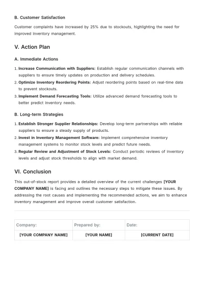 Free Out of Stock Report Template to Edit Online