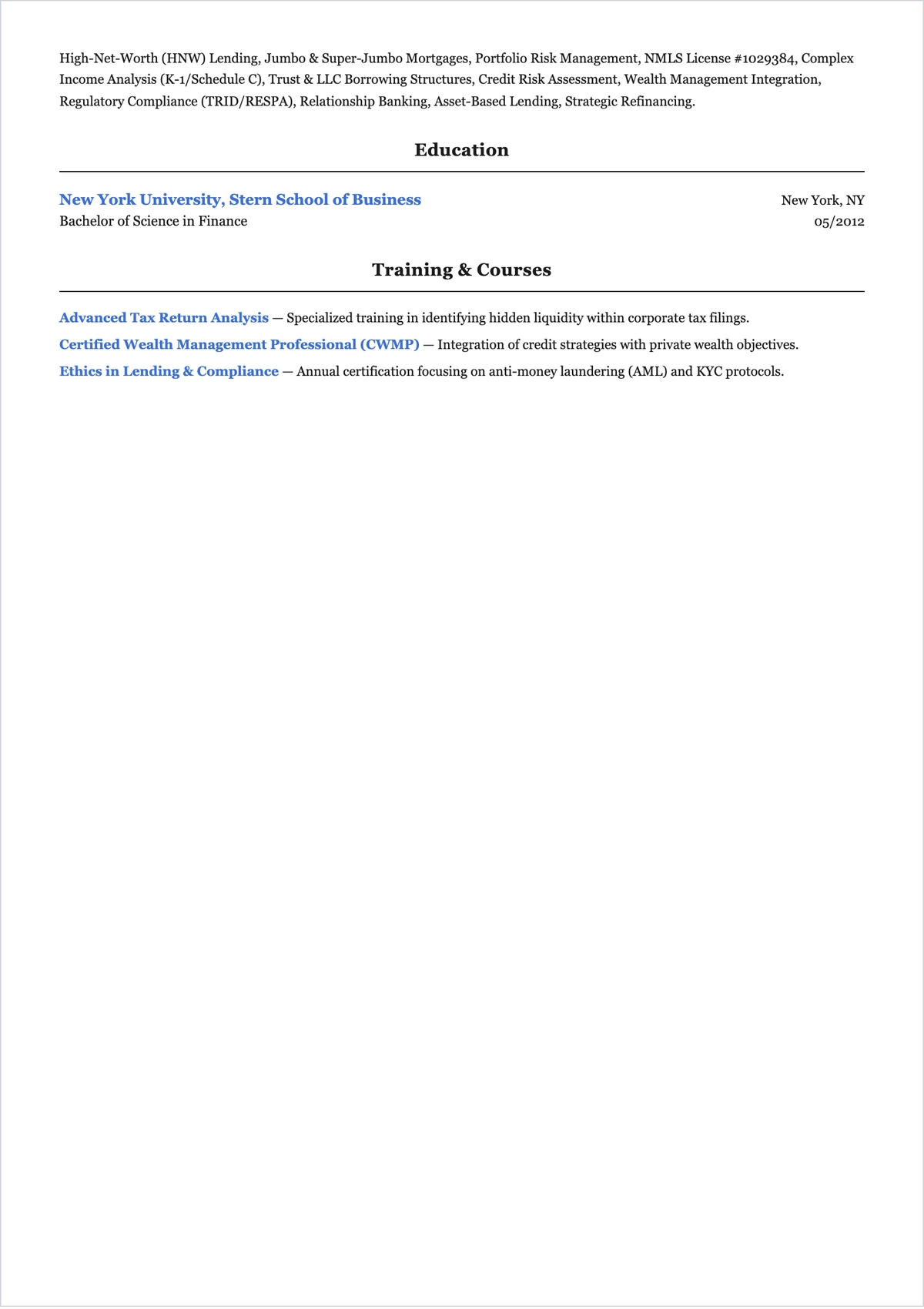 Free Private Mortgage Banker ATS Resume Template, AI Resume Builder