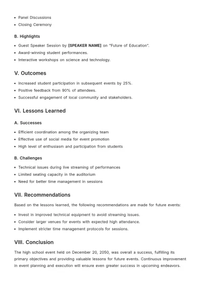 Free High School After Action Report Template to Edit Online