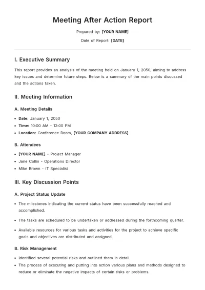 Free Meeting After Action Report Template to Edit Online