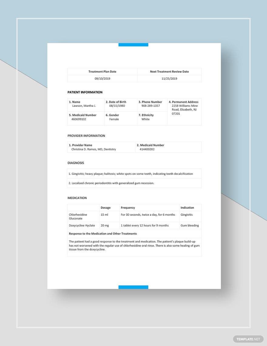 Dental Treatment Plan Template Google Docs, Word, Apple Pages