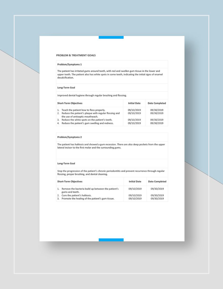 Printable Dental Treatment Plan Template