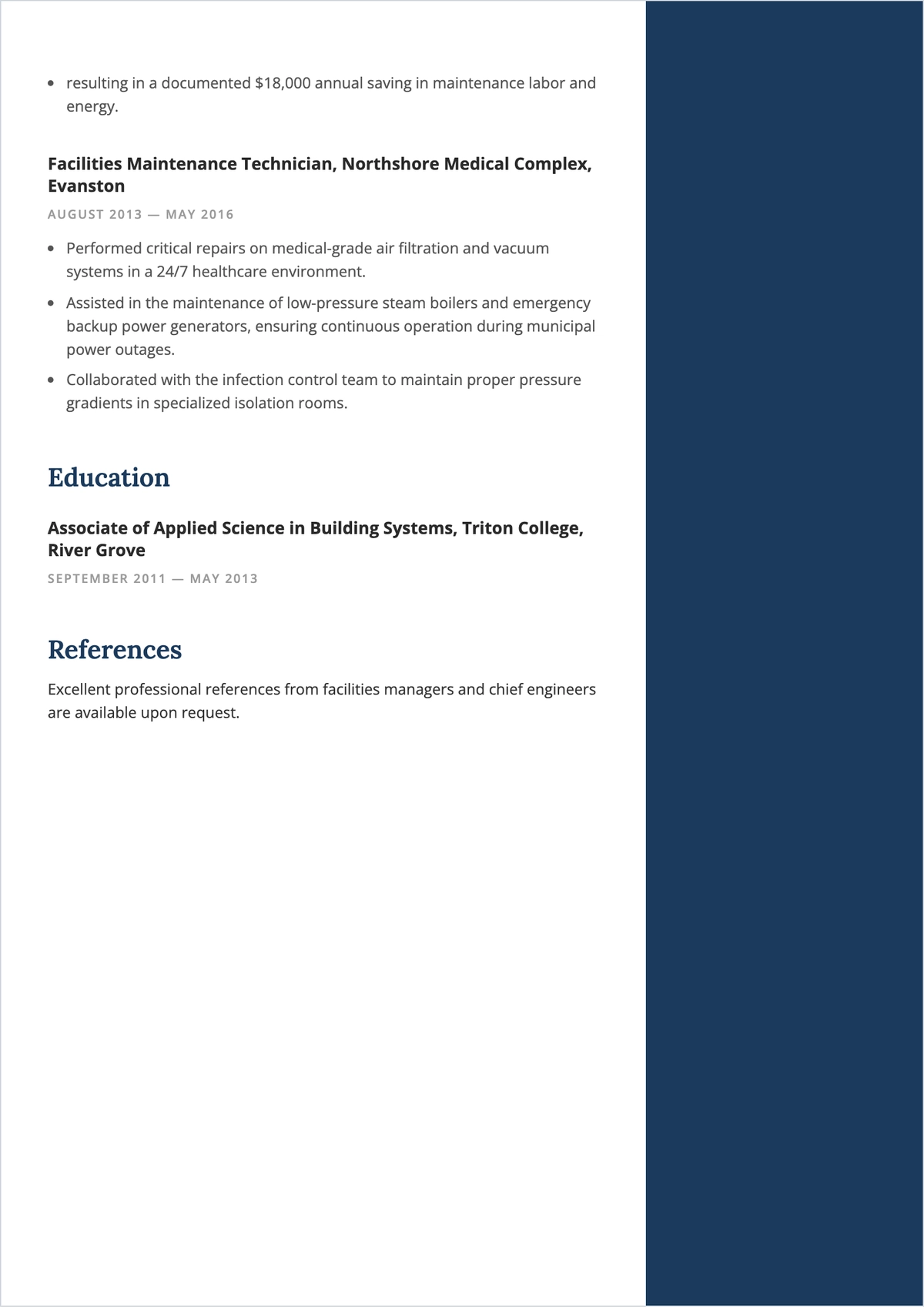 Free Building Maintenance Engineer ATS Resume Template