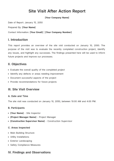 Free Site Visit After Action Report Template to Edit Online