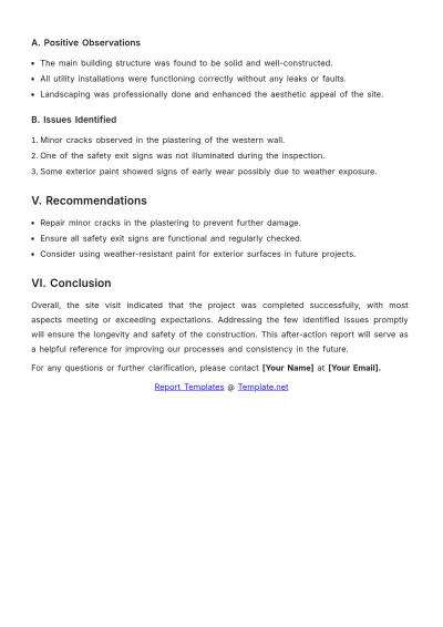Free Site Visit After Action Report Template to Edit Online