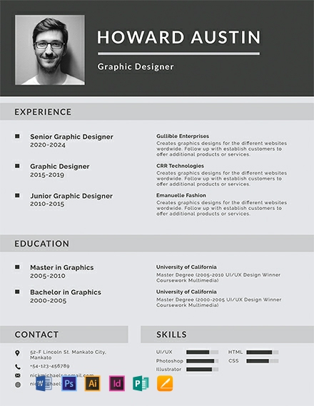 Basic Resume Template - Illustrator, InDesign, Word, Apple Pages, PSD, Publisher