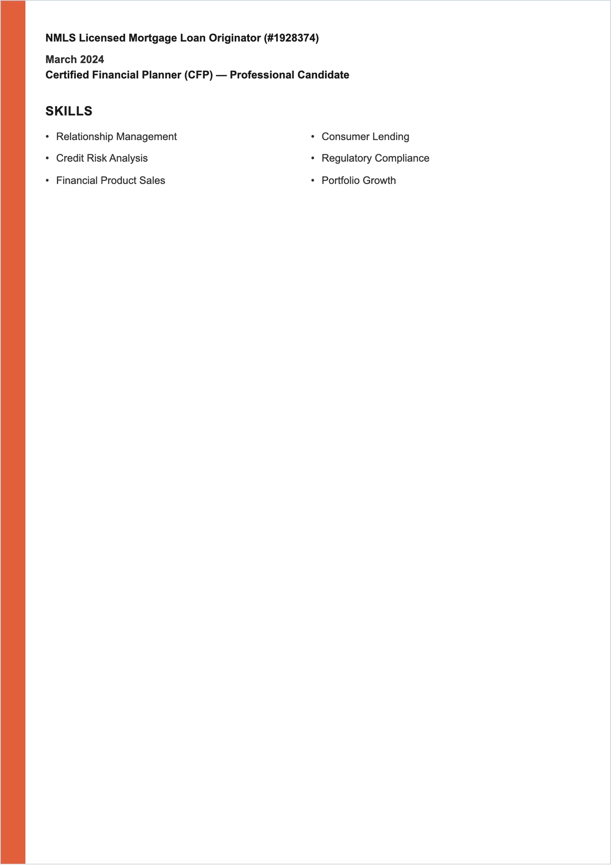 Free Personal Banker ATS Resume Template, AI Resume Builder