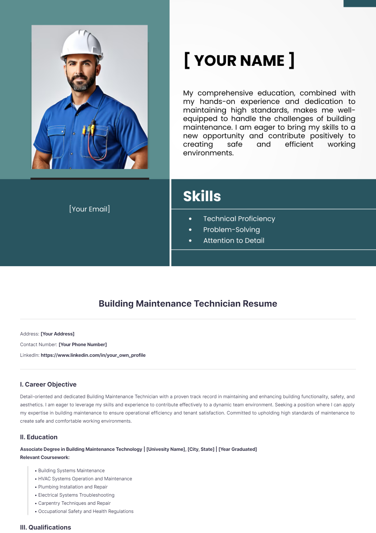 Building Maintenance Technician Resume - Edit Online & Download