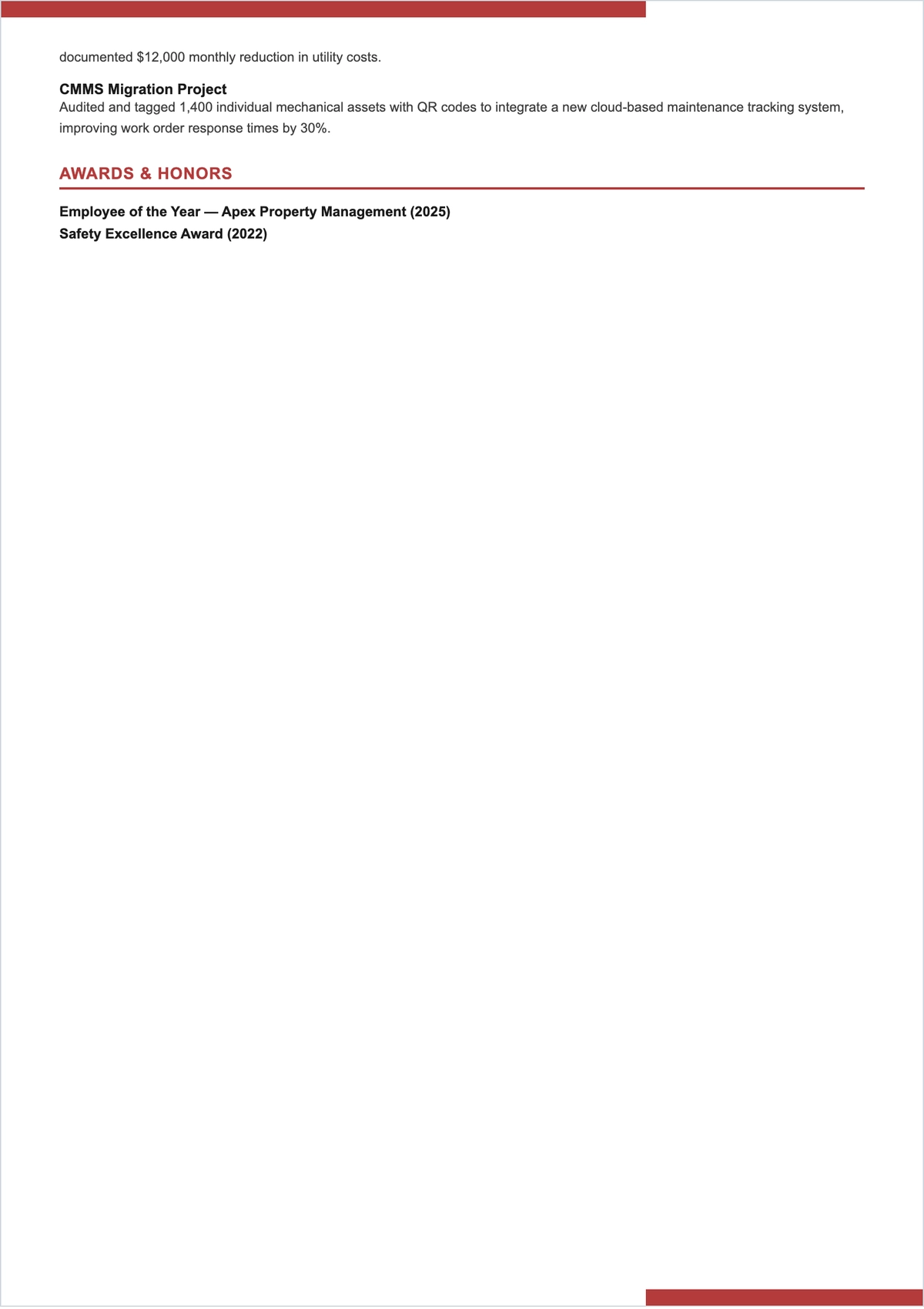 Free Building Maintenance Technician ATS Resume Template